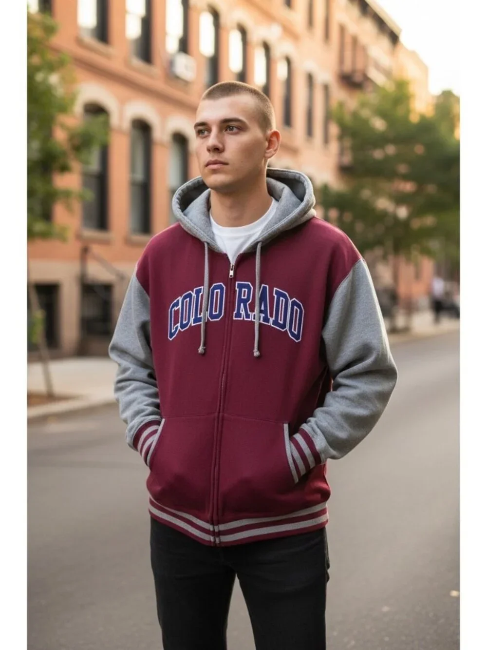 Colorado Hooded Varsity Jacket Burgundy Size 2X Preppy Academia Old Money Fall